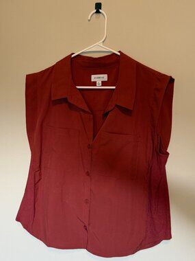 Evereve Rust Sleeveless Button Front Blouse Large Collared Pocket Top